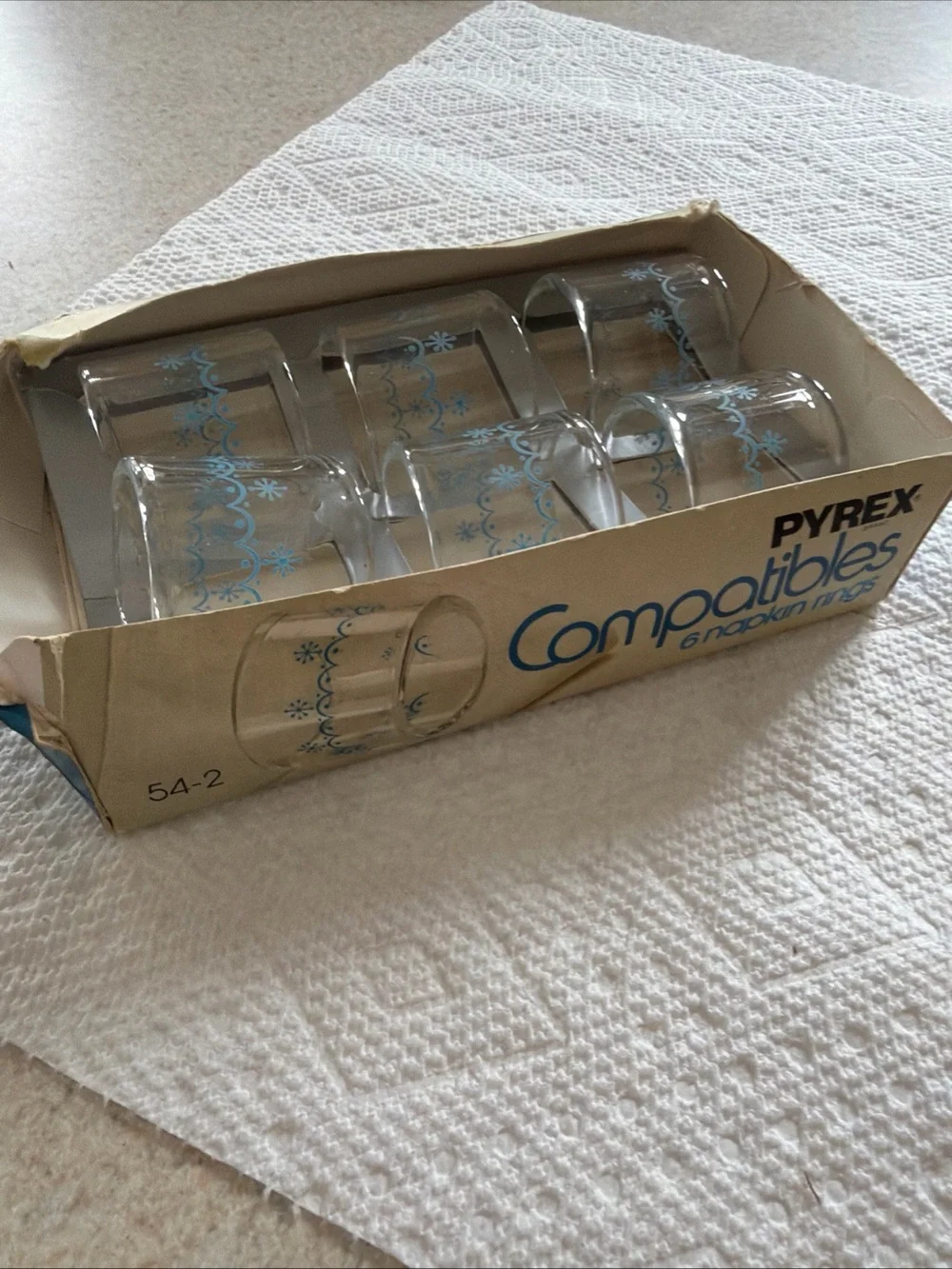Pyrex Clear vintage 1970’s Blue Snowflake napkin rings - Set of 6